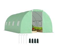 Invernadero tipo túnel Outsunny de 18 m² de superficie. 6L x 3L x 2H m - 8 ventanas, puerta enrollable con cremallera, estructura de tubo de acero galvanizado, lona de PE verde verde