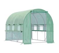 Invernadero tipo túnel Outsunny, invernadero tipo túnel de 6 m² con 6 ventanas y 1 puerta enrollable, estructura de acero galvanizado con lona de PE, color verde verde
