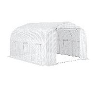 Invernadero túnel Outsunny Garden dim. 3,5L x 3L x 2H m Puerta + 6 ventanas enrollables Acero galvanizado Lona PE de alta densidad Blanco White