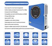 Inversor híbrido solar de 6.2 kW - Onda sinusoidal pura - 48V - Con WiFi y controlador de carga solar MPPT