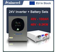 Inversor Solar Aninerel de 6200W 48V + Conjunto de Baterías LiFePO4 de 48V 100AH, Inversor Híbrido Fuera de Red de 220VAC 6.2KW con MPPT de 120A, Onda Sinusoidal Pura, Almacenamiento de Energía Solar