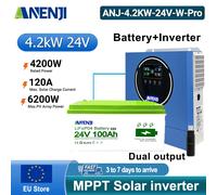 Inversor Solar Híbrido ANENJI 4.2KW 24V con Doble Salida, Batería LiFePO4 de 24V 100AH, 6000 Ciclos, Bluetooth y BMS Integrados, Capacidad Típica de 2560Wh Battery