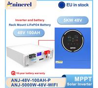 Inversor solar híbrido de doble salida ANENJI 5KW 48V y 48V 100AH Batería de rack LiFePO4 Controlador de sistema solar 500VDC MPPT 100A Battery Inverter