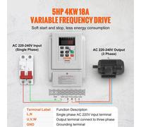 Inversor - Variador de frecuencia - VFD - Inversor de velocidad - 5 HP, 4 kW - 220 V - Salida del variador de frecuencia