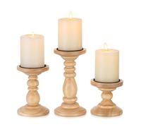 Inweder Portavelas de Columna de Madera Rústicos, 3 Pcs, Madera Clara | 10/15/20cm, Para Velas de pilar de 8 cm, Decoración Orgánica Moderna para Navidad, Centro de Mesa, Salón, Chimenea