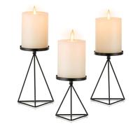 Inweder Portavelas de Columna de Metal, 3 Pcs, Negro | Diseño Geométrico, Decoración Moderna para Centro de Mesa, Chimenea, Halloween, Navidad, Salón