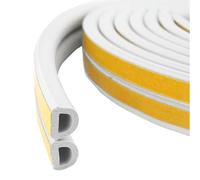 Inwee Burlete para Puerta y Ventana,10M Burlete Adhesivo, Aislante para Ventanas, Tira de Espuma Autoadhesiva Tipo D de Contra Corrientes Frías, Aislante, Ruido y Colisión,Blanco