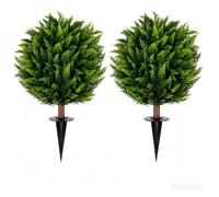 Ioensy 2 Piezas Topiario Bola con Espiga Lavable Planta Topiaria Plástico Verde Planta Artificial con Tronco Grabado para Jardín, Senderos, 2PC
