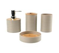 Ioensy 4 Piezas Kit de Accesorios de Baño Porta Cepillos Dispensador Jabón Vaso Jabonera Material PP Estable y Práctico Adecuado para Baño Casa Hotel, Beige, Individual