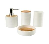 Ioensy 4 Piezas Kit de Accesorios de Baño Porta Cepillos Dispensador Jabón Vaso Jabonera Material PP Estable y Práctico Adecuado para Baño Casa Hotel, Blanco, Individual