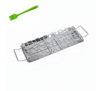 Ioensy Parrilla para Muslos de Pollo Estante Barbacoa Soporte Asador Acero Inoxidable 430 Plegable Ahorro de Espacio Apto para Horno Camping Tailgating Patio Trasero, SET+Con Brocha De Aceite