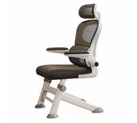 Ioensy Silla de Estudio Infantil con Respaldo Alto Asiento Ergonómico Reposabrazos Abatibles y Altura Ajustable Estructura Metálica y Malla Transpirable, Gris, Marco Negro+Cabecero