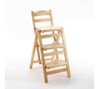 Ioensy Taburete Alto de Encimera Convertible con Escalera de 3 Peldaños Asiento con Respaldo Madera Maciza de Pino de Plegable sin Montaje Adecuado para, Madera Natural