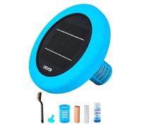 Ionizador solar para piscinas, ionizador de cobre redondo para piscinas de hasta 170.343 litros, limpiador y purificador de agua automático flotante, agua sin cloro, con ánodo de cobre, muelle, cepill
