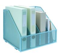 IOUGDSEC Soporte para archivos A4, plegable, 4 compartimentos verticales, soporte para revistas, organizador de escritorio, carpeta de documentos para oficina, escuela y hogar, color azul cielo