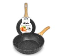 IPEA Sartén antiadherente para pasta y frituras - Inducción y hornillo a gas - 24 cm - Wok - Sartén antiadherente de aluminio para saltear pasta, freír verduras, risotto