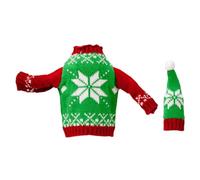 Ipetboom Juego de Funda y Gorro para Botella de Vino Navideño, Ropa de Punto Verde Diseño de Copos de Nieve, Poliéster y Resistente, Decoración Reutilizable para Fiestas