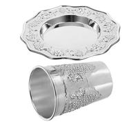 Ipetboom Set de Copa Ceremonial Kiddush Platillo de Aleación de Zinc Grabado para Festividades Judías Importantes y Shabat en Color Plata