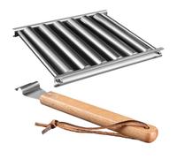 iplusmile Parrilla de Barbacoa para Salchichas, Parrilla de Barbacoa de Jardín, Acero Inoxidable y Madera, Desmontable, Portátil, para Camping y Uso en Exterior