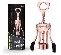 IPOW Abrebotellas de vino, sacacorchos de ala, abrebotellas de vino premium de aleación de zinc, tornillo de corcho multifuncional manual para camarero, resistente, oro rosa