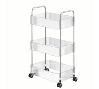 IPSDI Carrito de almacenamiento delgado de acrílico, carrito de almacenamiento con ruedas, organizador transparente de carrito de baño para cocina, baño, dormitorio, sala de estar, 3capas