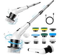 Iriisy Cepillo Electrico Limpieza Hogar con 10 Cabezales Intercambiables, 3 Velocidades Ajustables 350-450 RPM/min, IPX7 Impermeable, con 140cm Mango Ajustable para baño, Cocina, Coche