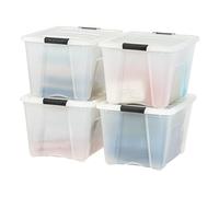 IRIS Contenedor organizador de plástico con tapa duradera y hebillas de cierre seguras, apilable y encajable, 53 cuartos de galón, perla/negro, 4 unidades