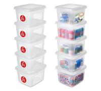 Iris Ohyama 10 Cajas de Almacenaje Plástico Versátiles con Tapa, 2L, Transparente, Cierre fácil, Apilable, para Armario, Estante, Aula, Organizadora, Ropa, Zapatos, Libre de BPA, MCB-2