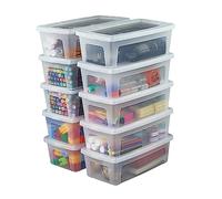 Iris Ohyama 10 Cajas de Almacenaje Plástico Versátiles con Tapa, 5L, Transparente, Cierre fácil, Apilable, para Armario, Estante, Aula, Organizadora, Ropa, Zapatos, Libre de BPA, MCB-5