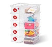 Iris Ohyama 10 Cajas de Almacenaje Plástico Versátiles con Tapa, 5L, Transparente, Cierre fácil, Apilable, para Armario, Estante, Aula, Organizadora, Ropa, Zapatos, Libre de BPA, CNL-5