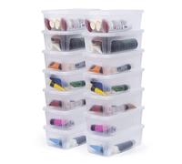 Iris Ohyama 14 Cajas de Almacenaje Plástico Versátiles con Tapa, 5L, Transparente, Cierre fácil, Apilable, para Armario, Estante, Aula, Organizadora, Ropa, Zapatos, Libre de BPA, MCB-5