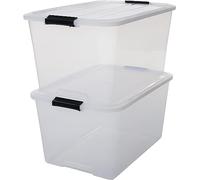 Iris Ohyama 2 Cajas de almacenaje con tapa y cierres a presión, 45L, Transparente, apilables, encajables, contenador para ropas, juguetes, hogar, oficina y armario, organizar espacio, plástico, TB-45