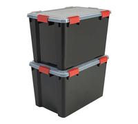 Iris Ohyama 2 Cajas herméticas de plástico con tapa y cierres a presión, 70L, Negro, sello impermeable, apilables, antipolvo, para ropas, camping, exteriores, cubo de almacenaje, box, AT-LD