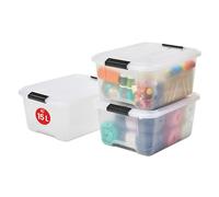 Iris Ohyama 3 Cajas de almacenaje con tapa y cierres a presión, 15L, Transparente, apilables, encajables, contenador para ropas, juguetes, hogar, oficina y armario, organizar espacio, plástico, TB-15