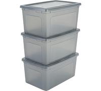 Iris Ohyama 3 Cajas de Almacenaje Plástico Versátiles con Tapa, 50L, Gris, Cierre fácil, Apilable, Duradero, para Armario, Estante, Aula, Organizadora, Ropa, Zapatos, Libre de BPA, MCB-50
