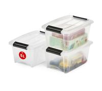 Iris Ohyama 3 Cajas de almacenamiento con tapas, 5L, Transparente, Clips de Cierre, Duradero, Apilable, para Dormitorio, Armario, Oficina, Organizadora, Ropa y Zapados, Libre de BPA, NTB-5