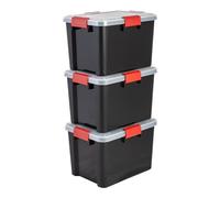 Iris Ohyama 3 Cajas herméticas de plástico con tapa y cierres a presión, 20L, Negro, sello impermeable, apilables, antipolvo, para ropas, camping, exteriores, cubo de almacenaje, box, DDAT-SD