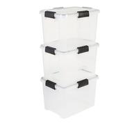 Iris Ohyama 3 Cajas herméticas de plástico con tapa y cierres a presión, 20L, Transparente, sello impermeable, apilables, antipolvo, para ropas, camping, exteriores, cubo de almacenaje, box, DDAT-SD