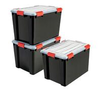 Iris Ohyama 3 Cajas herméticas de plástico con tapa y cierres a presión, 70L, Negro, sello impermeable, apilables, antipolvo, para ropas, camping, exteriores, cubo de almacenaje, box, DDAT-LD