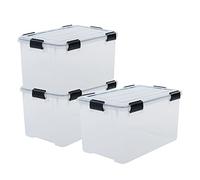 Iris Ohyama 3 Cajas herméticas de plástico con tapa y cierres a presión, 70L, Transparente, sello impermeable, apilables, antipolvo, para ropas, camping, exteriores, cubo de almacenaje, box, DDAT-LD