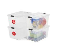 Iris Ohyama 4 Cajas de almacenamiento con tapas, 45L, Transparente, Clips de Cierre, Duradero, Apilable, para Dormitorio, Armario, Oficina, Organizadora, Ropa, Libre de BPA, NTB-45
