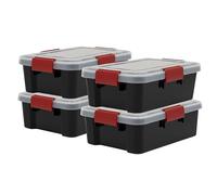 Iris Ohyama 4 Cajas herméticas de plástico con tapa y cierres a presión, 10L, Negro, sello impermeable, apilables, antipolvo, para ropas, camping, exteriores, cubo de almacenaje, box, AT-S