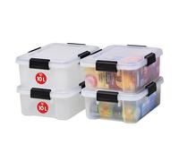 Iris Ohyama 4 Cajas herméticas de plástico con tapa y cierres a presión, 10L, Transparente, sello impermeable, apilables, antipolvo, para ropas, camping, exteriores, cubo de almacenaje, box, AT-S