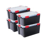 Iris Ohyama 4 Cajas herméticas de plástico con tapa y cierres a presión, 50L, Negro, sello impermeable, apilables, antipolvo, para ropas, camping, exteriores, cubo de almacenaje, box, DDAT-L