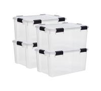 Iris Ohyama 4 Cajas herméticas de plástico con tapa y cierres a presión, 50L, Transparente, sello impermeable, apilables, antipolvo, para ropas, camping, exteriores, cubo de almacenaje, box, DDAT-L