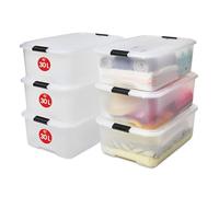 Iris Ohyama 6 Cajas de almacenaje con tapa y cierres a presión, 30L, Transparente, apilables, encajables, contenador para ropas, juguetes, hogar, oficina y armario, organizar espacio, plástico, TB-30