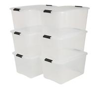 Iris Ohyama 6 Cajas de almacenaje con tapa y cierres a presión, 45L, Transparente, apilables, encajables, contenador para ropas, juguetes, hogar, oficina y armario, organizar espacio, plástico, TB-45