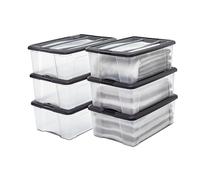 Iris Ohyama 6 Cajas de Almacenaje Plastico con Tapa, 30L, Negro, Clips de Cierre, Duradero, Apilable, para Dormitorio, Armario, Oficina, Organizadora, Ropa y Zapados, Libre de BPA, NTB-30