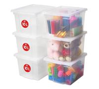 Iris Ohyama 6 Cajas de Almacenaje Plástico Versátiles con Tapa, 10L, Transparente, Cierre fácil, Apilable, para Armario, Estante, Aula, Organizadora, Ropa, Zapatos, Libre de BPA, USB-S