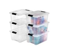 Iris Ohyama 6 Cajas de almacenamiento con tapas, 15L, Transparente, Clips de Cierre, Duradero, Apilable, para Dormitorio, Armario, Oficina, Organizadora, Ropa, Libre de BPA, DDNTB-15